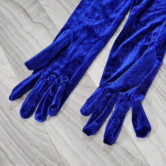 Blue Velvet Long Opera Gloves Costume Cosplay Formal, One Size - Picture 2 of 3